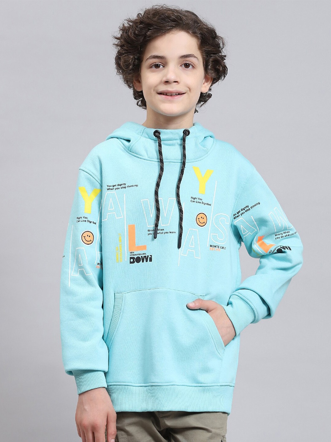 Monte Carlo Boys Typography Printed Hooded Pullover Sweatshirt, Blue