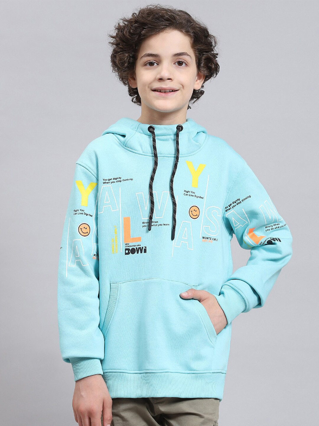 

Monte Carlo Boys Typography Printed Hooded Pullover, Blue