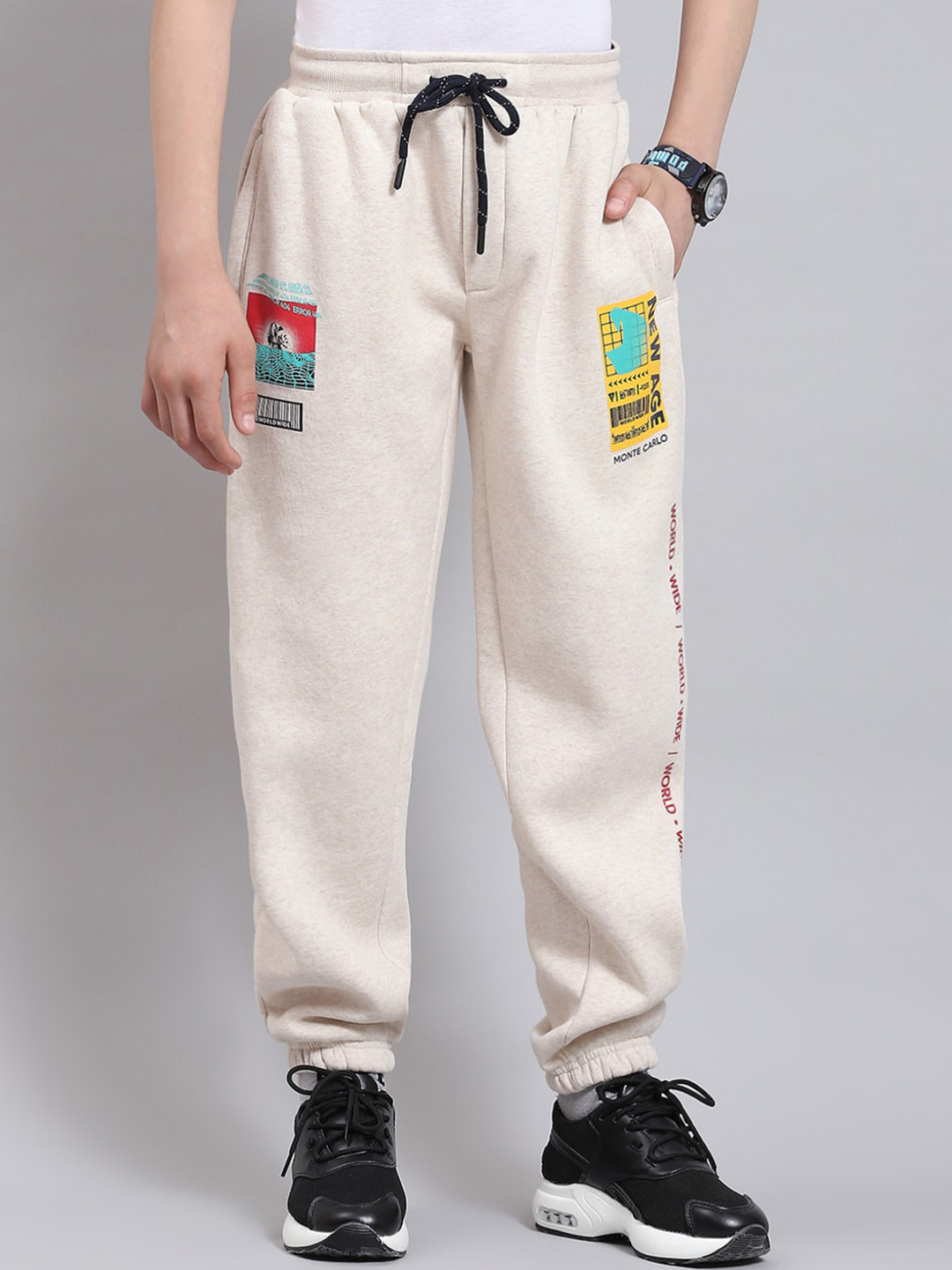 

Monte Carlo Boys Typography Printed Cotton Joggers, Beige