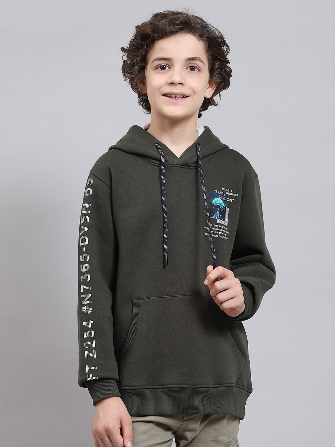 

Monte Carlo Boys Typography Printed Hooded Pullover, Olive