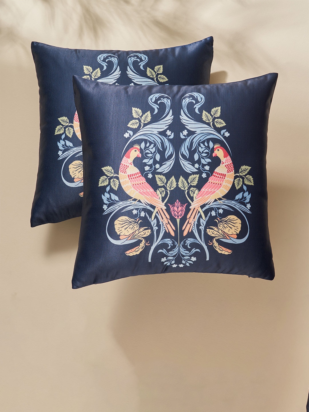 Home Centre Blue & Pink 2 Pieces Floral Square Cushion Covers