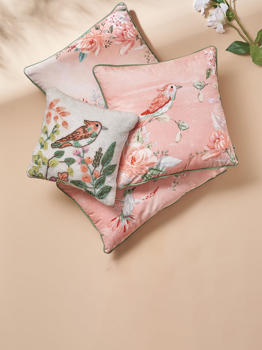 

Home Centre Moksha Peach-Coloured & White Floral Rectangle Cushion Cover