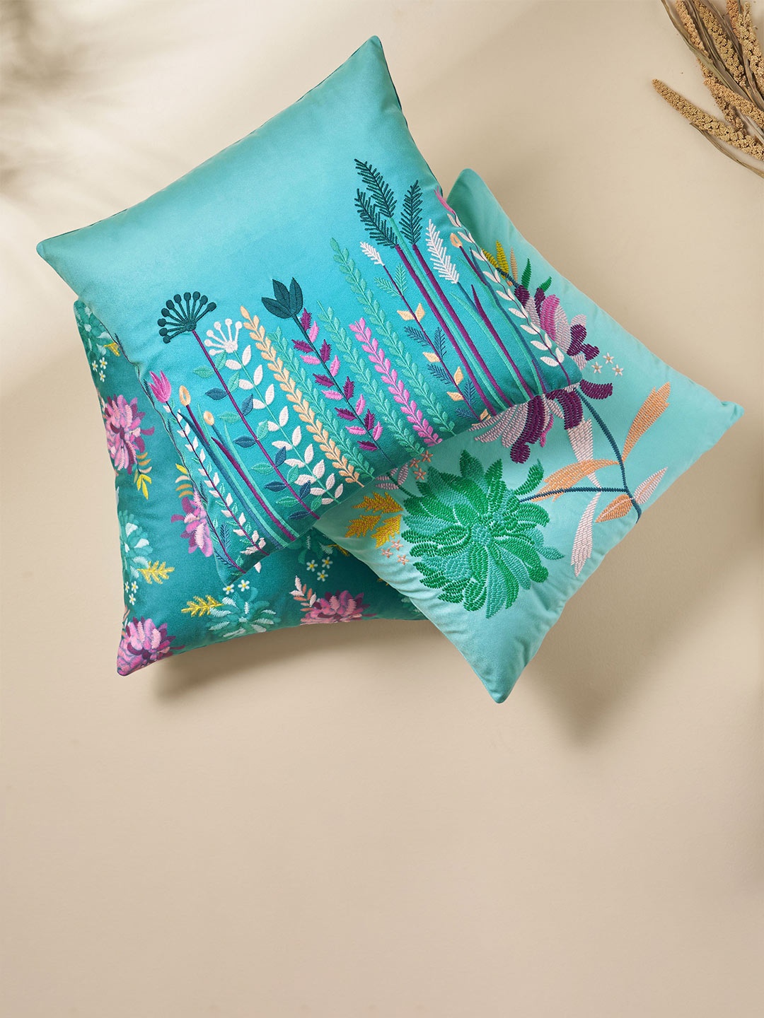

Home Centre Teal & Pink Floral Square Cushion Cover