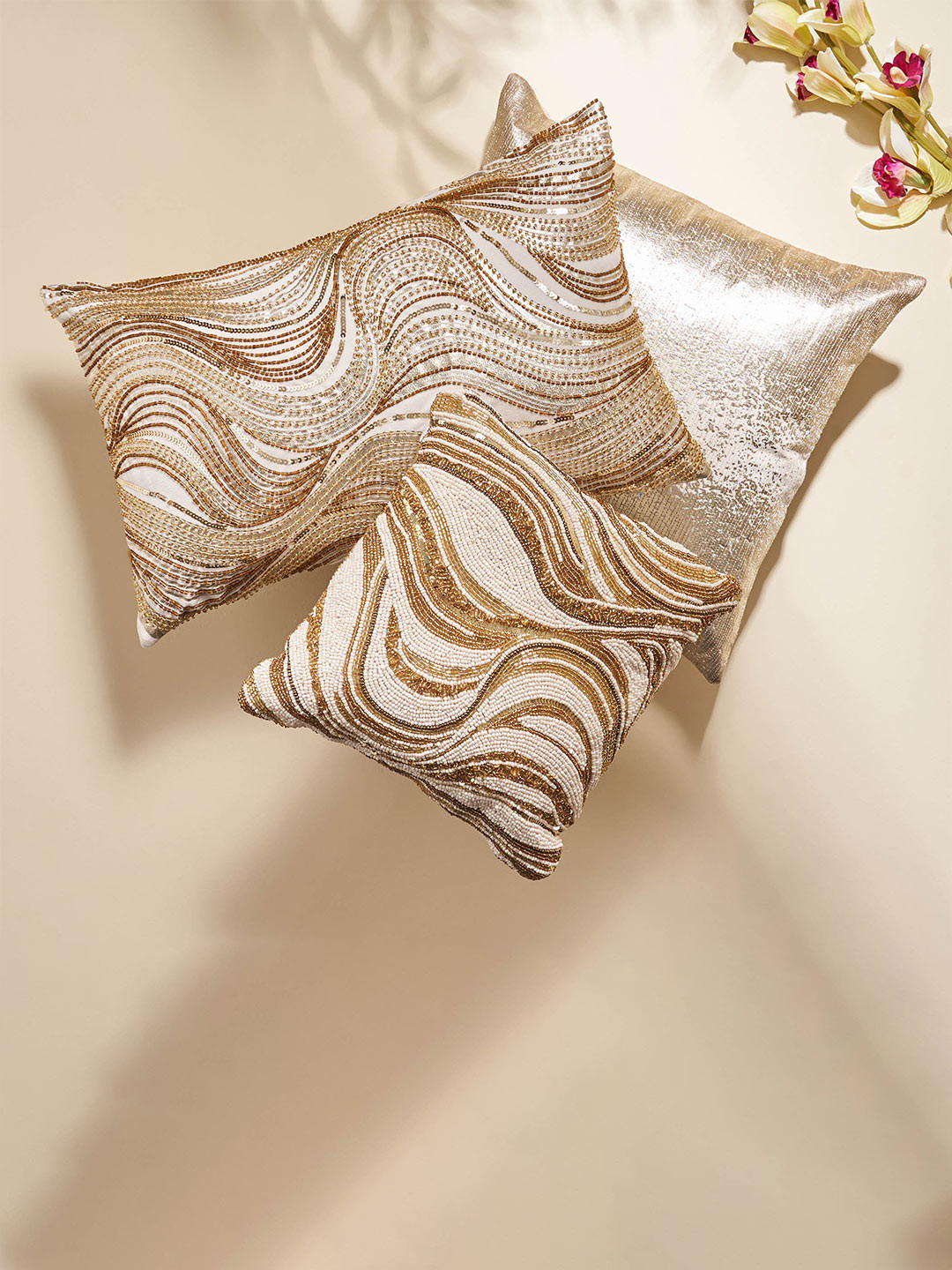 

Home Centre Extravagance Gold-Toned Embroidered Rectangle Cushion Covers