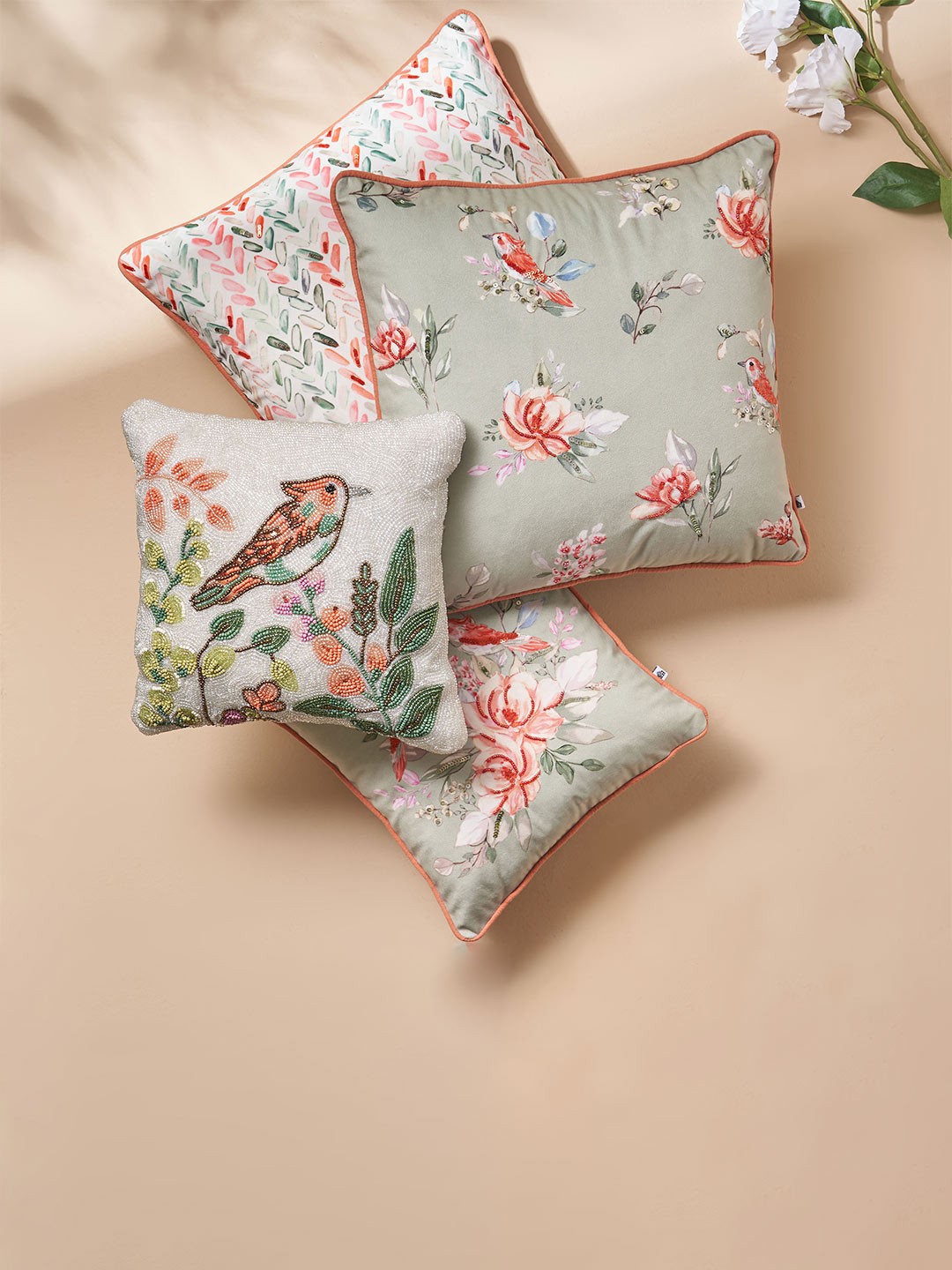 

Home Centre Extravagance Moksha White & Pink Floral Square Cushion Cover