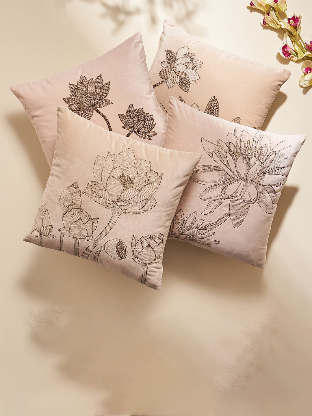

Home Centre Extravagance Beige & Black Floral Embroidered Square Cushion Cover