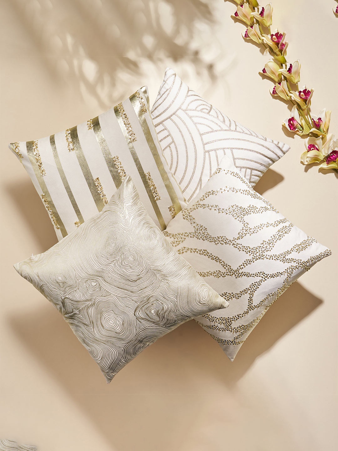 

Home Centre Gold-Toned Geometric Square Cushion Cover