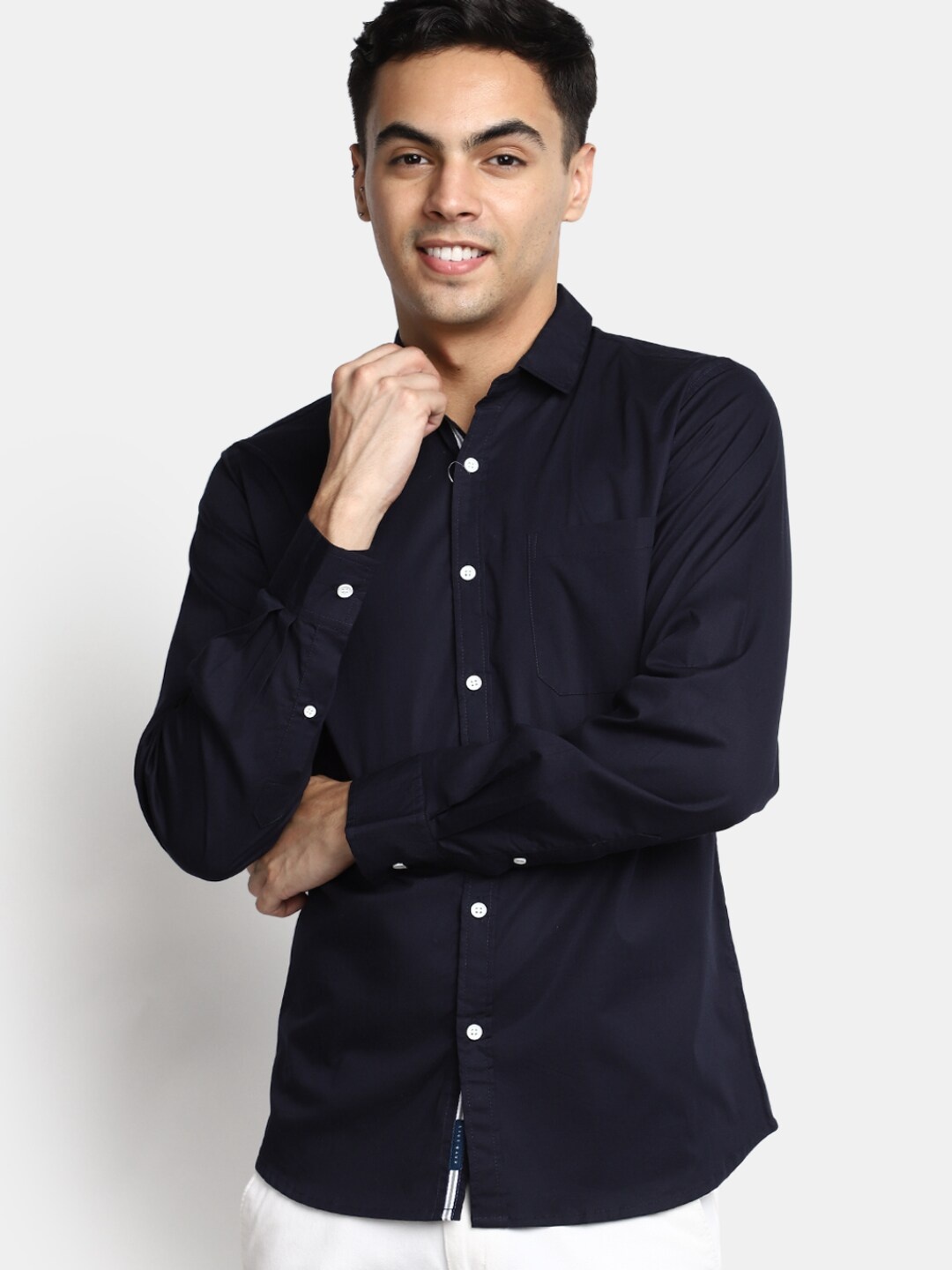 

V-Mart Slim Fit Cotton Casual Shirt, Navy blue