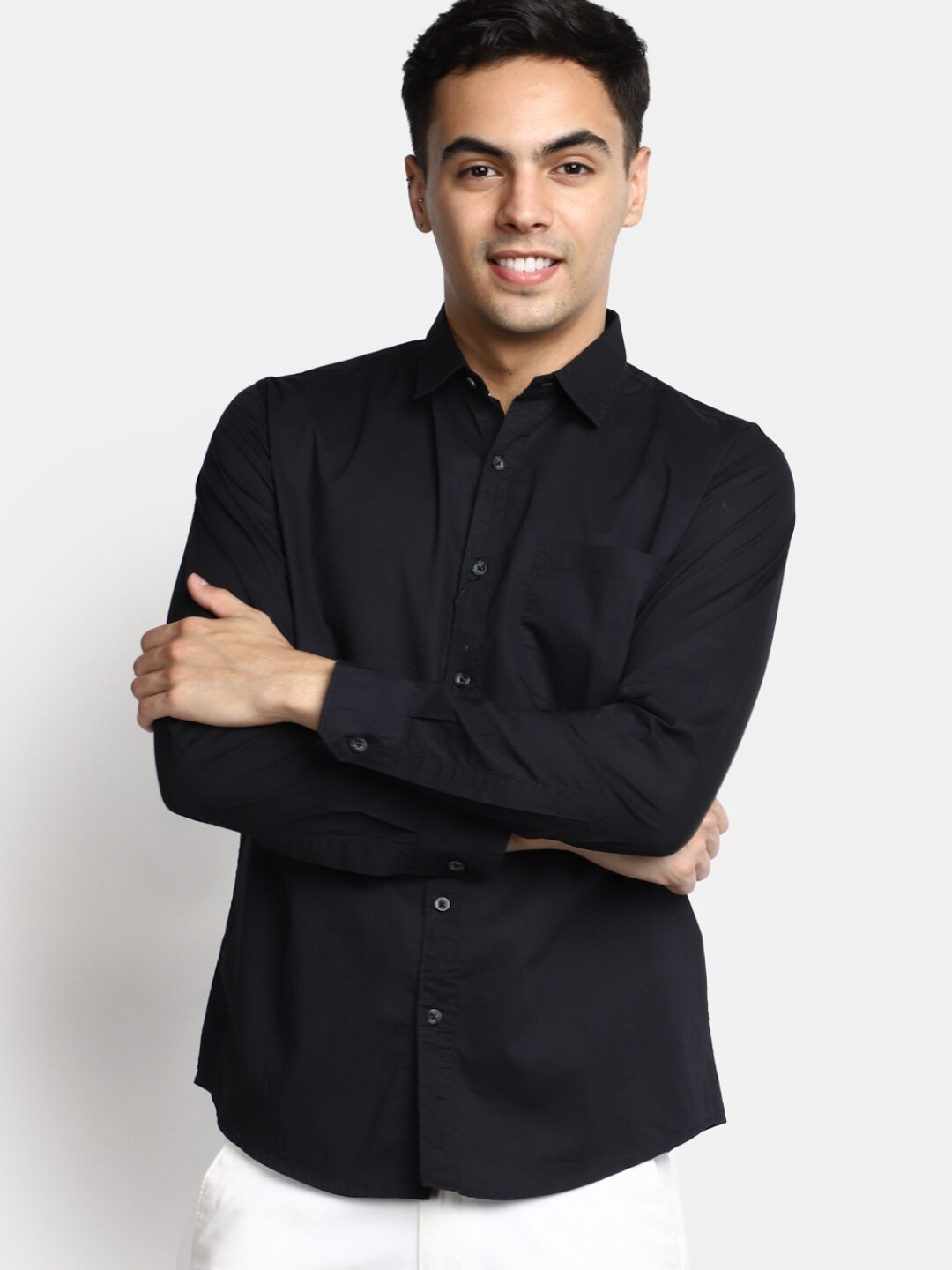 

V-Mart Opaque Cotton Casual Shirt, Black