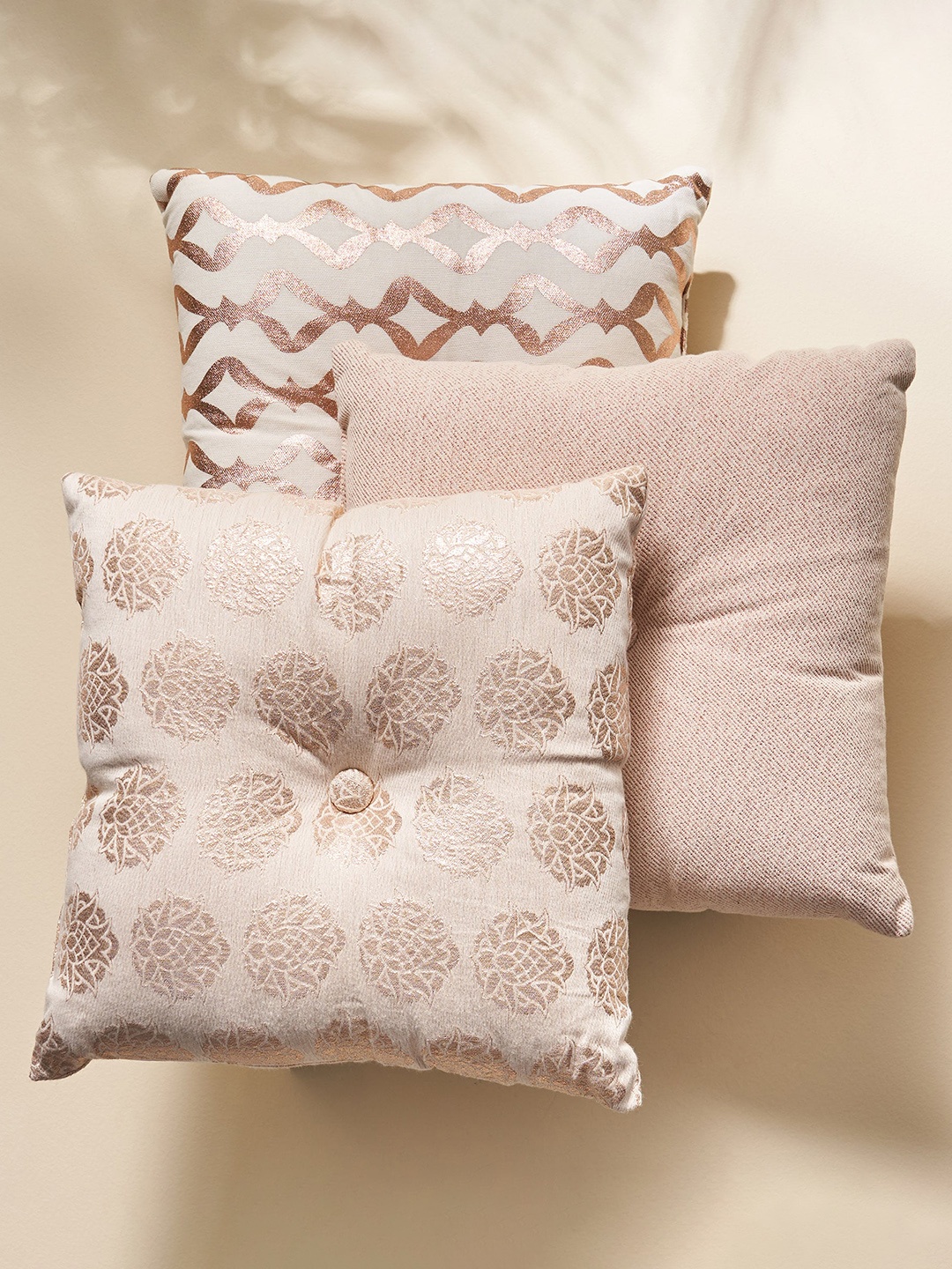 

Home Centre 3 Pieces Metallic-toned Self-designed Filled Cushions, Gold