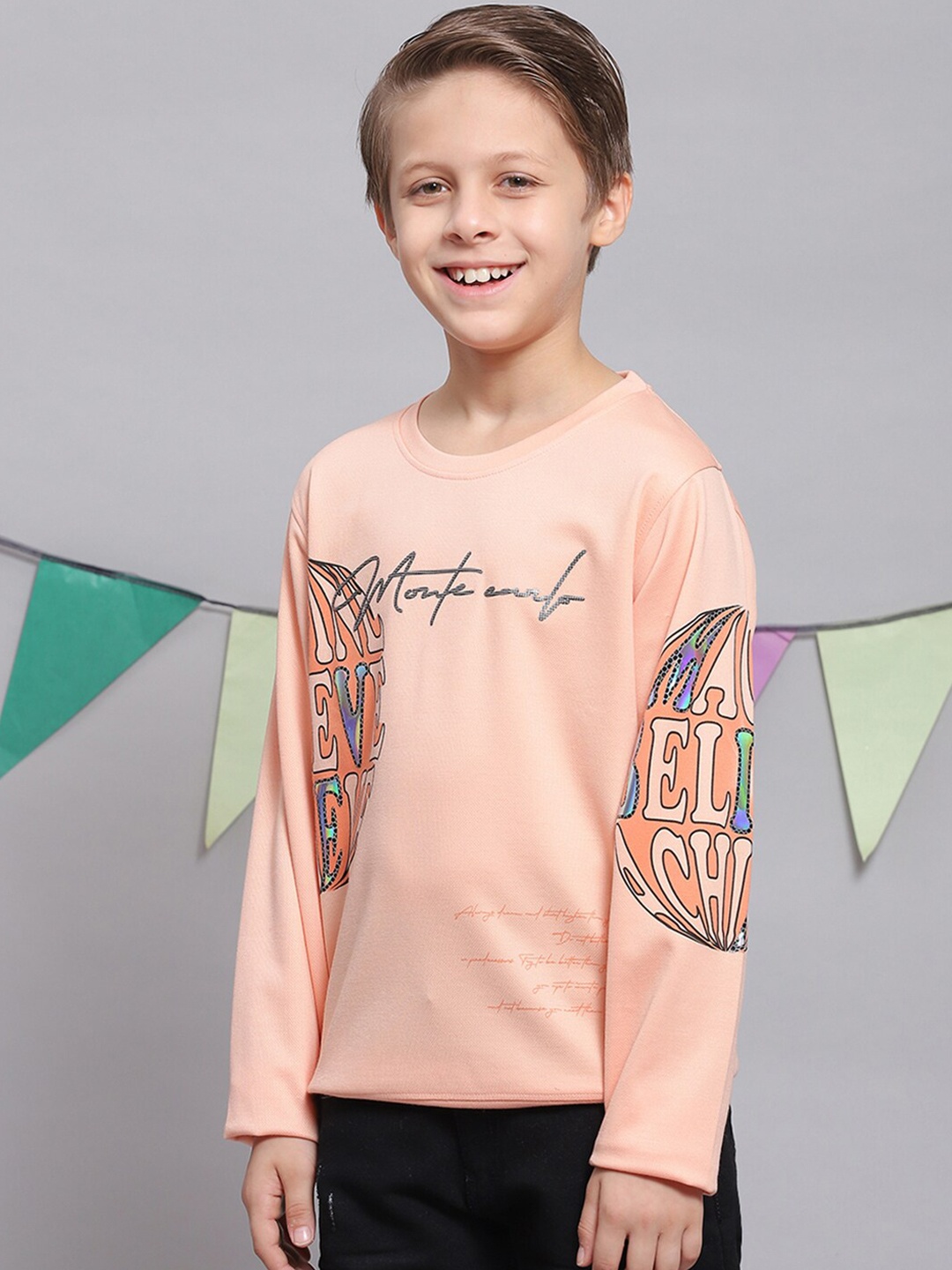 

Monte Carlo Boys Typography Printed T-shirt, Peach