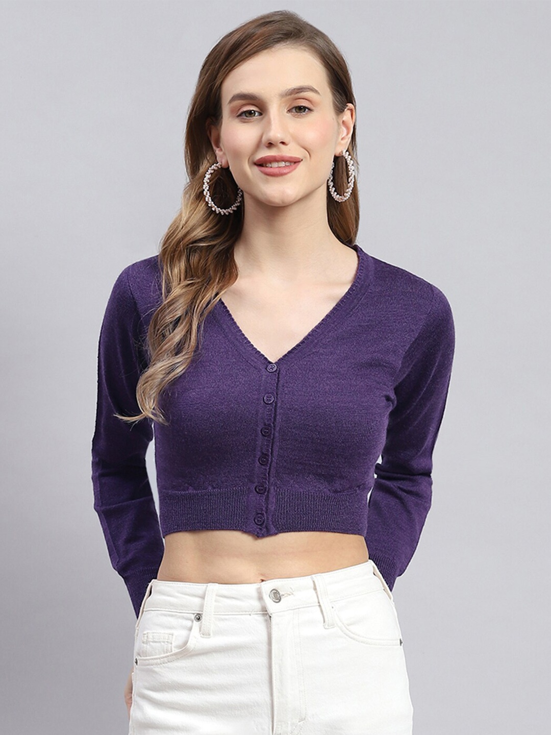 Monte Carlo V-Neck Woollen Cardigan, Purple