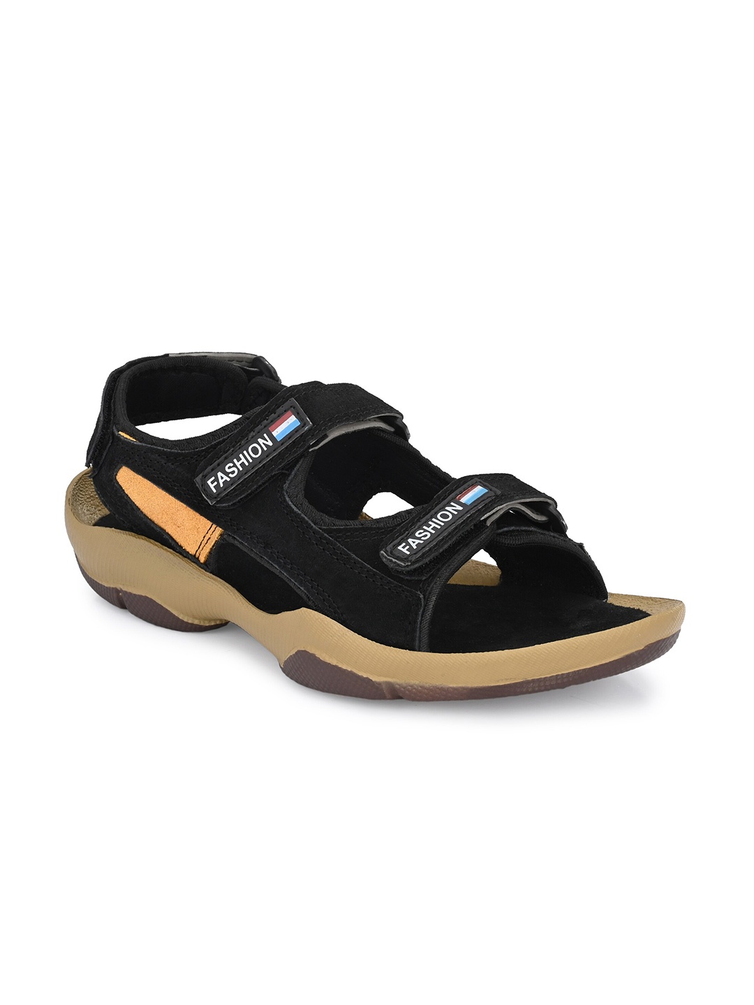 

FOXYFOOT Men Leather Velcro Sports Sandals, Black