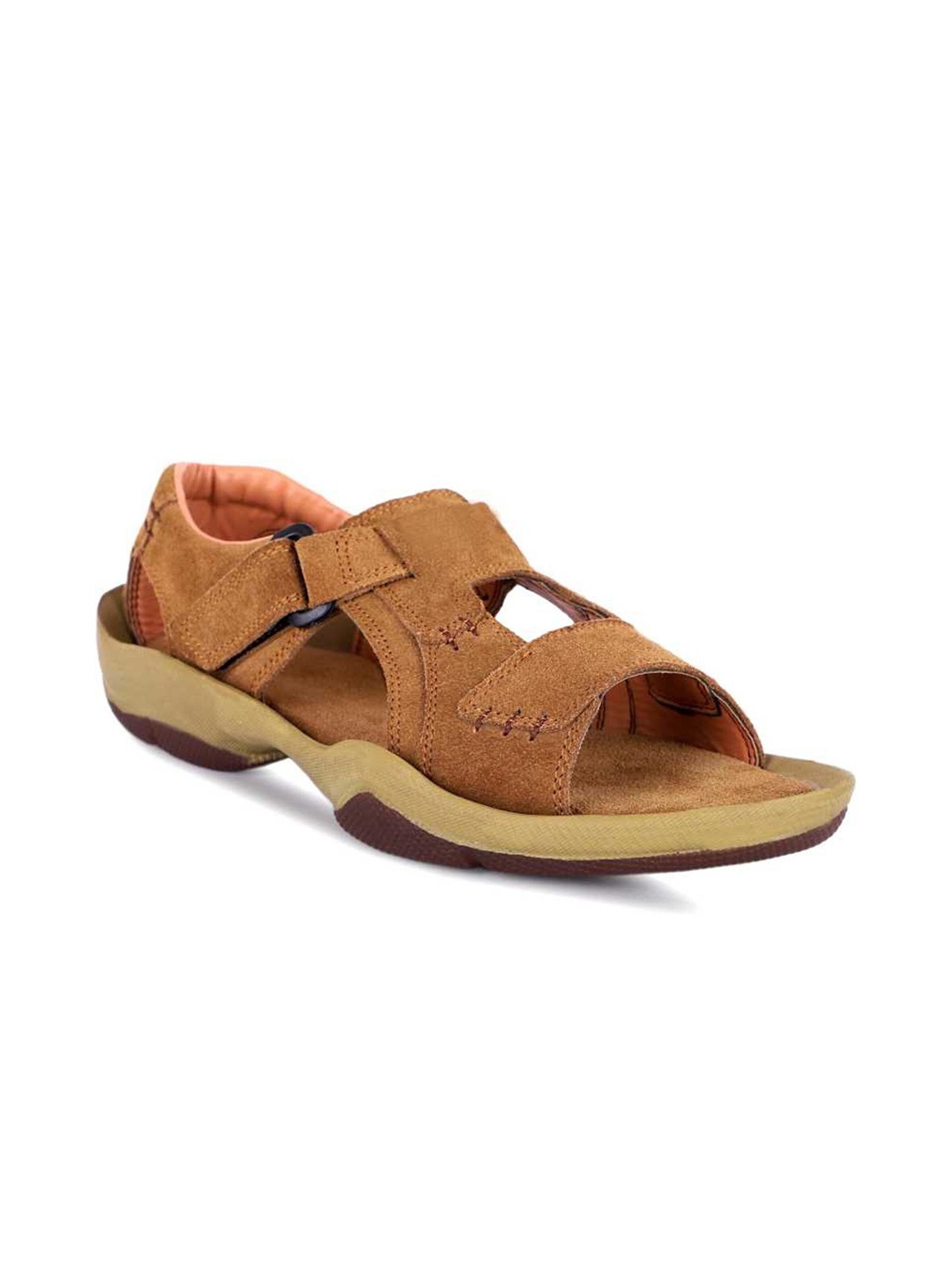 

FOXYFOOT Men Leather Velcro Sports Sandals, Tan