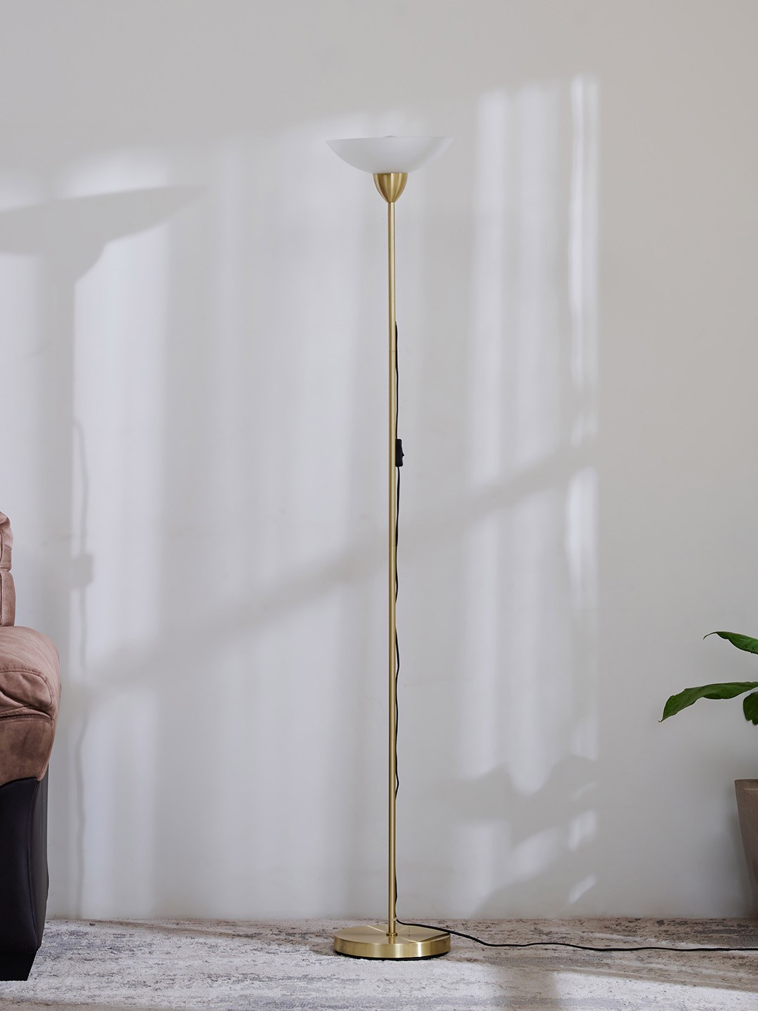 

Home Centre Gold Toned Iron Floor Lamp With Glass Shade