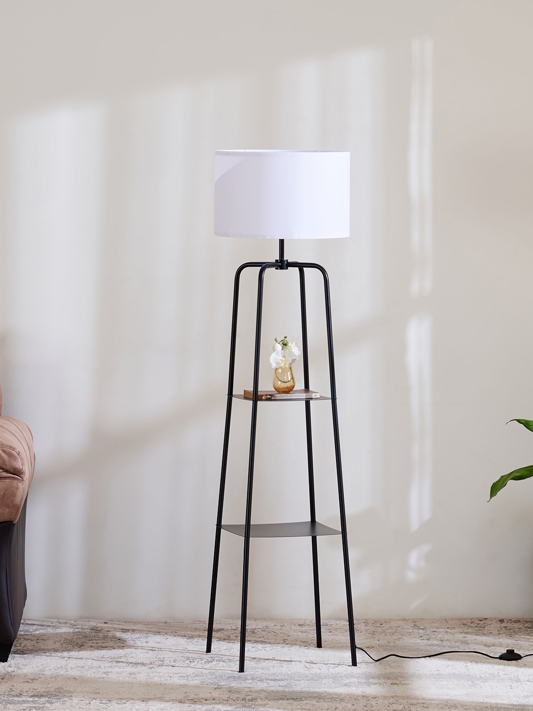 

Home Centre Black Metal Floor Lamps With Shelves