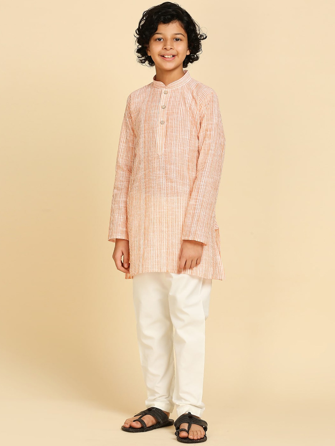 

RAJUBHAI HARGOVINDAS Boys Striped Pure Cotton Kurta, Orange