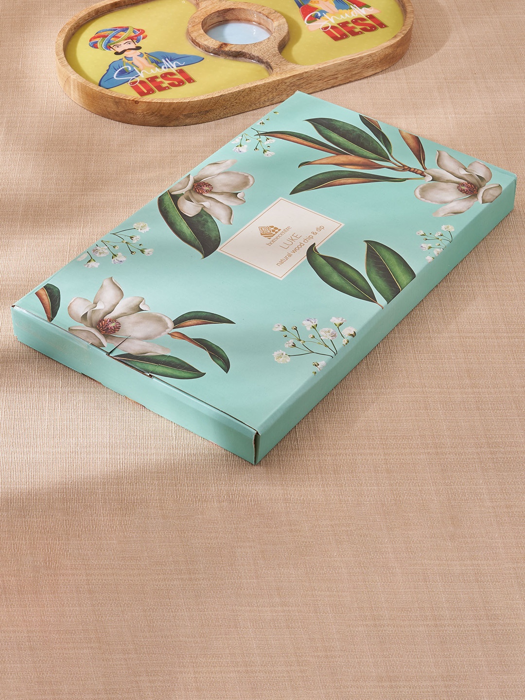 

Home Centre Luke Treasor Olive Green Mango Wood Printed Chip & Dip Food Platter