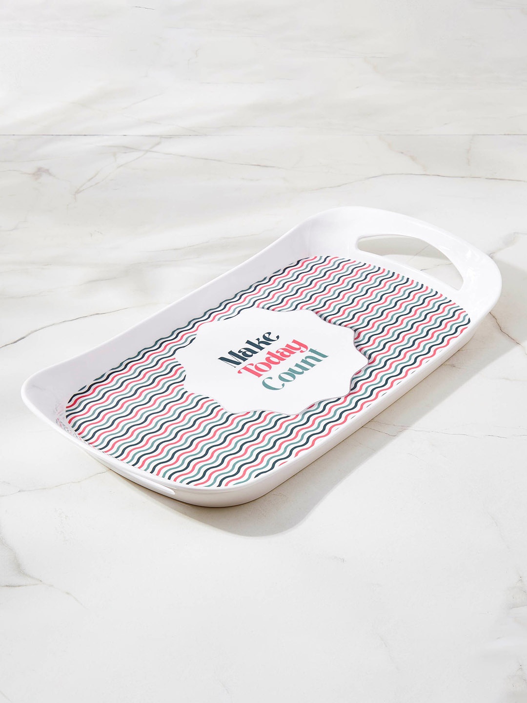 

Home Centre Raisa Pastel Retro Blue & Pink Printed Melamine Serving Tray, White