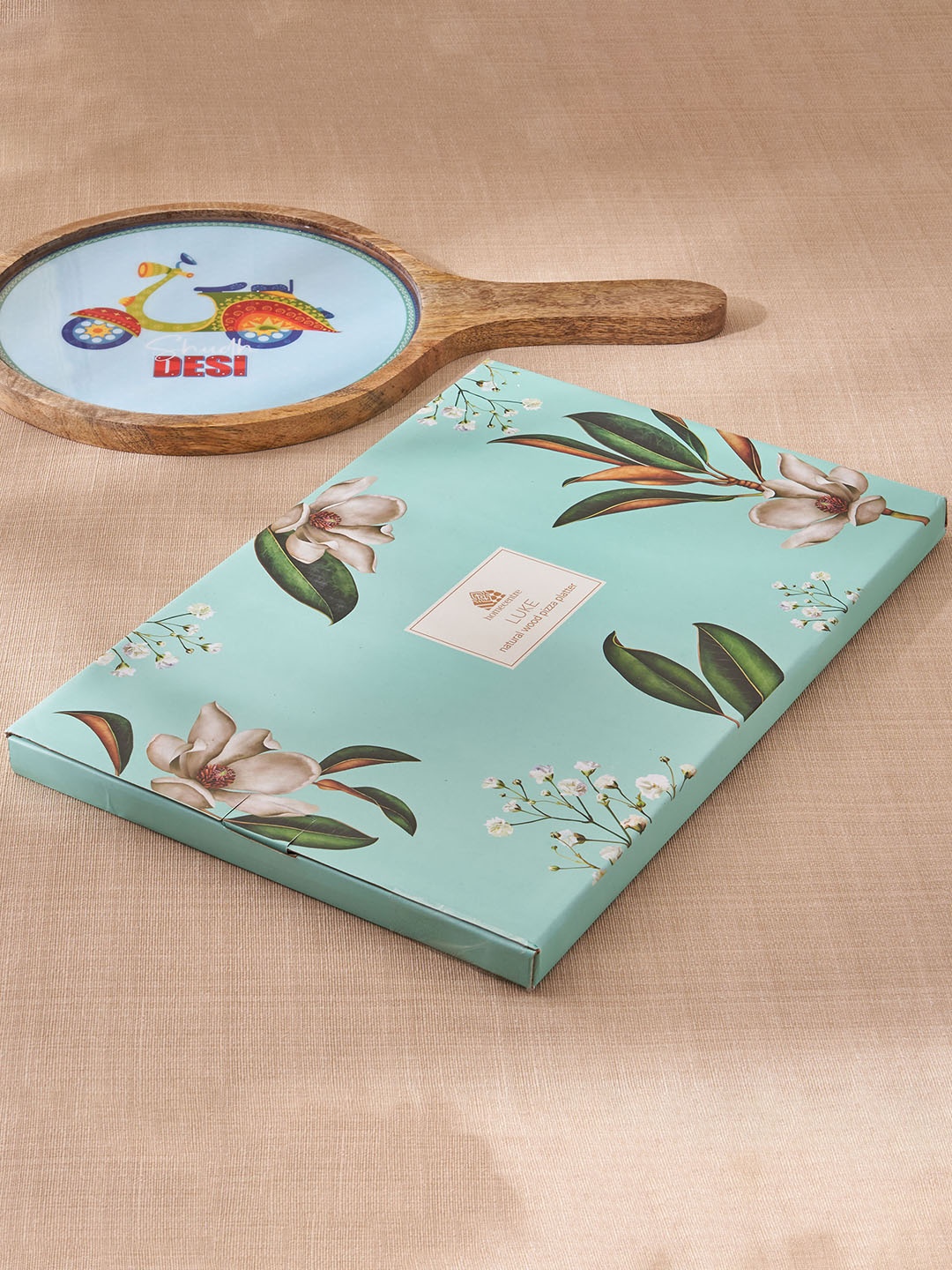 

Home Centre Luke Treasor Blue Wooden Printed Pizza Platter