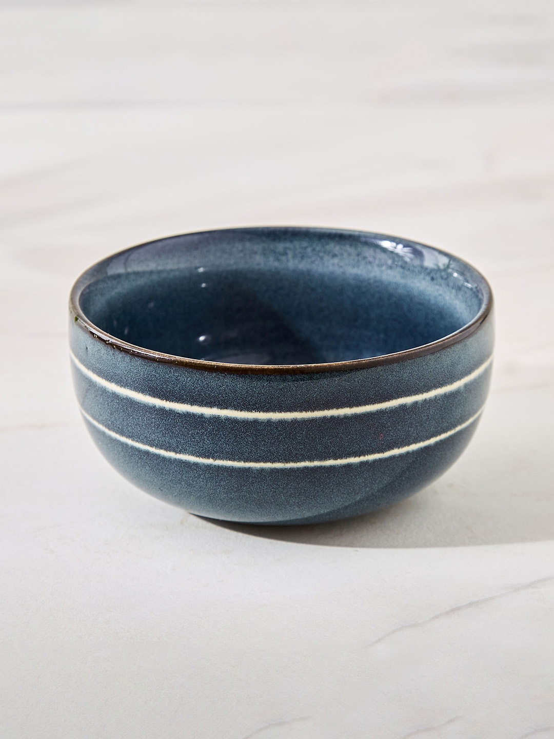 

Home Centre Cerradura Blue Striped Stoneware Serving Bowl-340ml