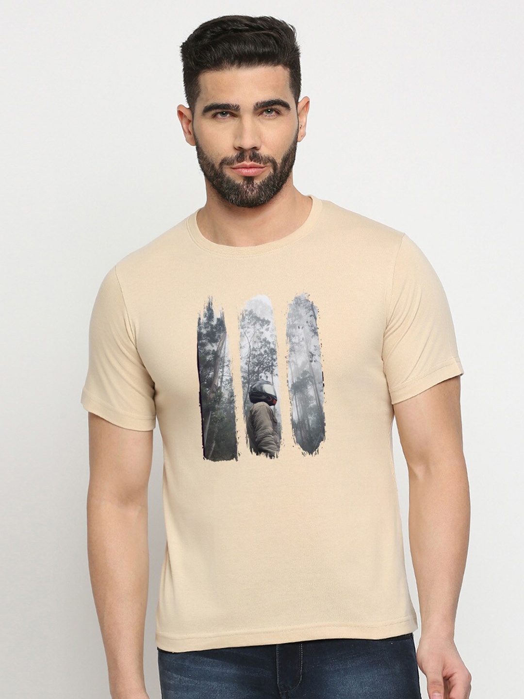 MOD ECRU Graphic Printed Cotton T-shirt, Cream