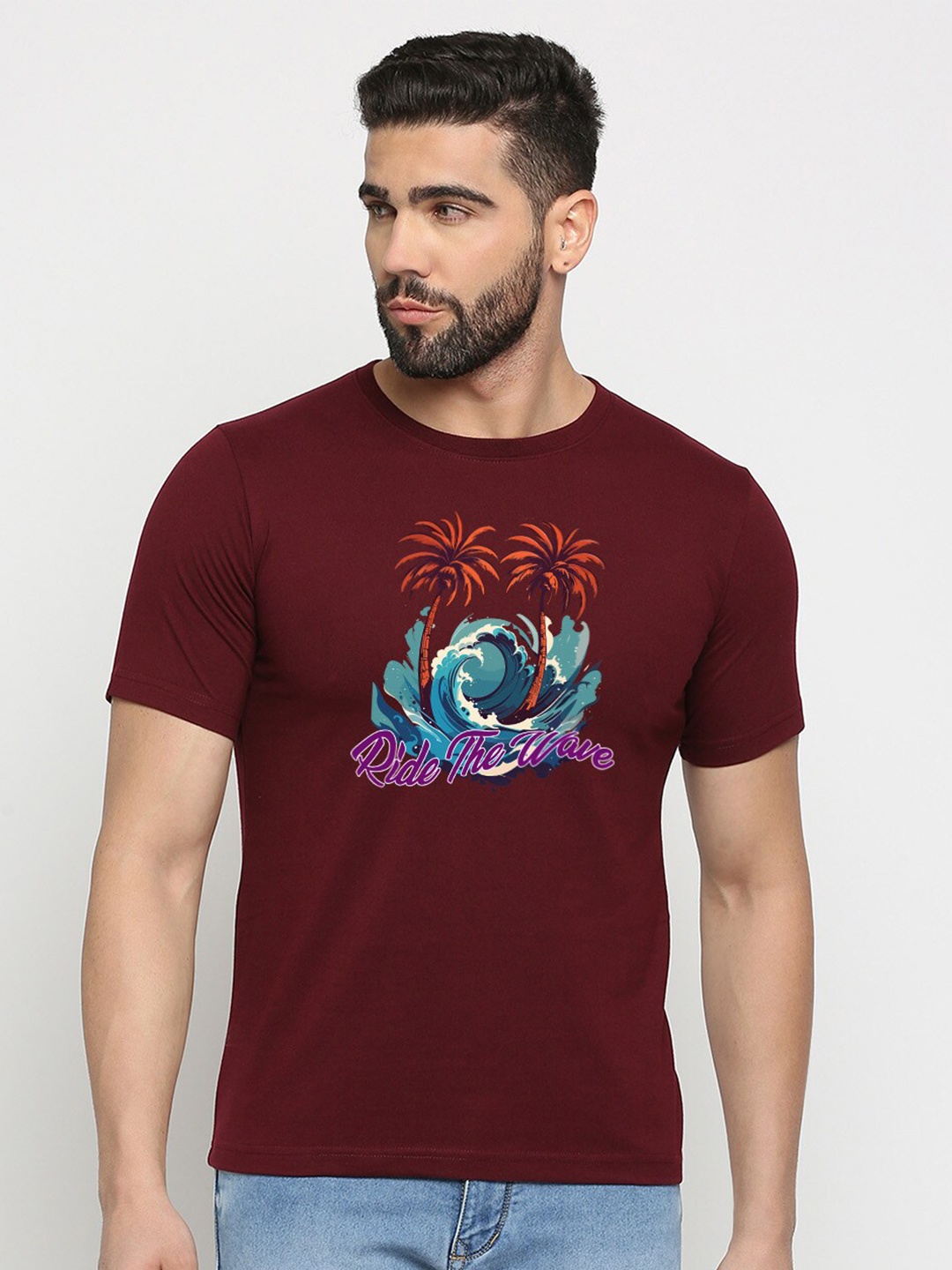 

MOD ECRU Graphic Printed Cotton T-shirt, Maroon
