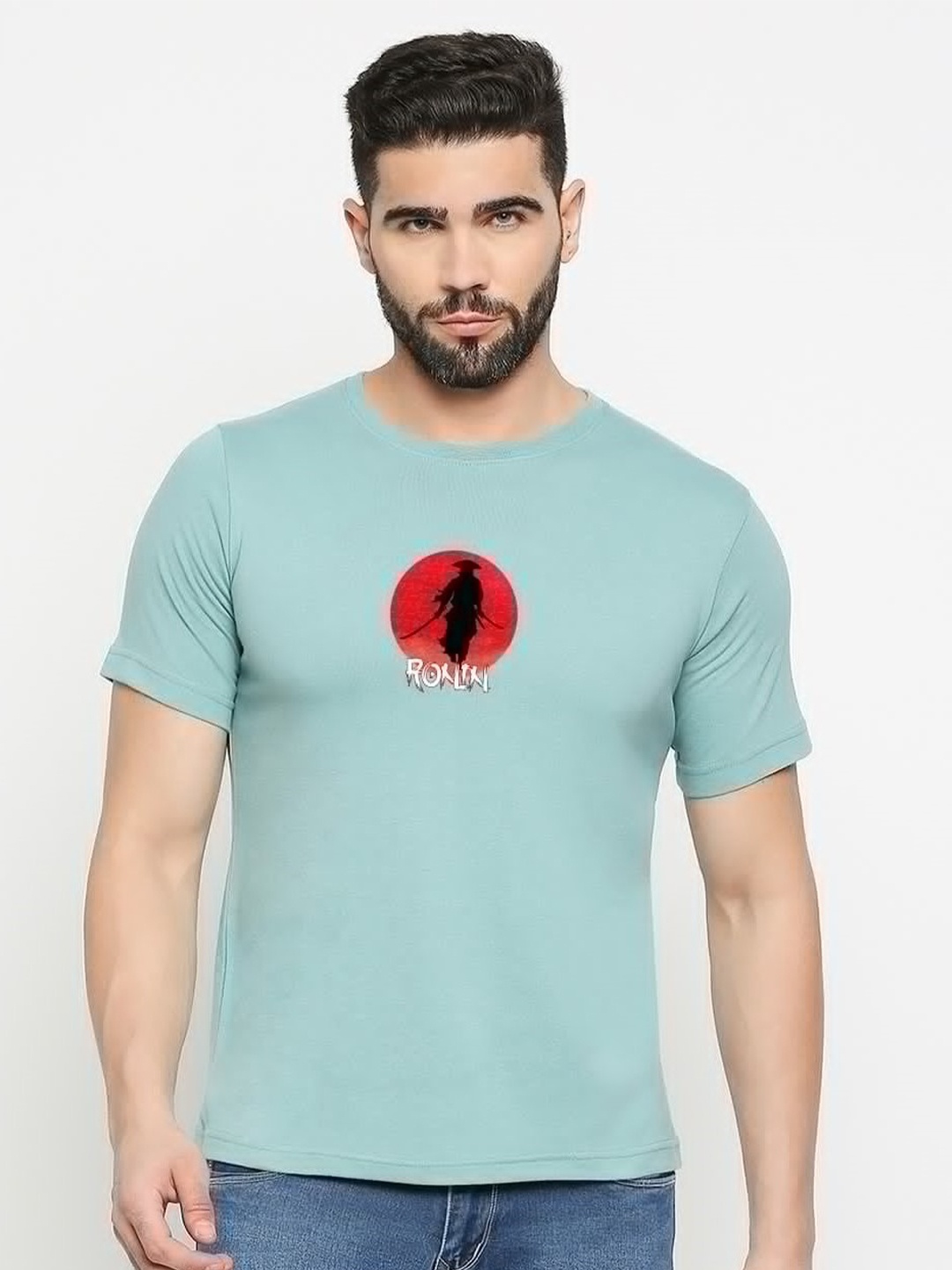 

MOD ECRU Graphic Printed Round Neck Cotton T-shirt, Green