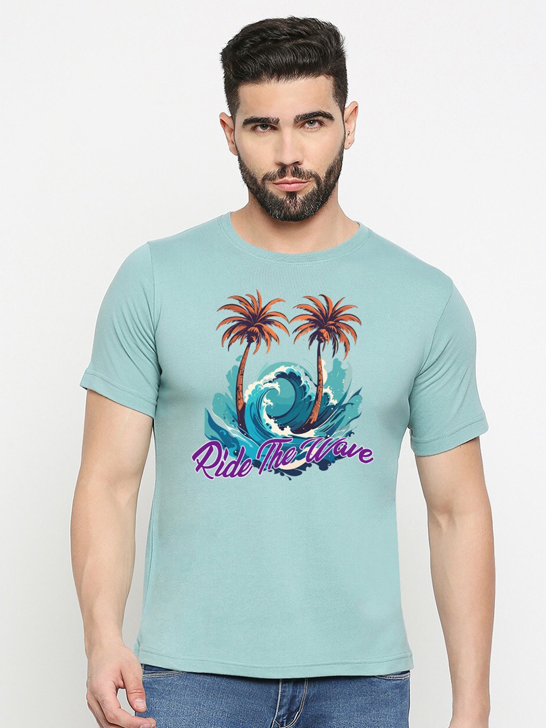 

MOD ECRU Graphic Printed Cotton Casual T-Shirt, Green