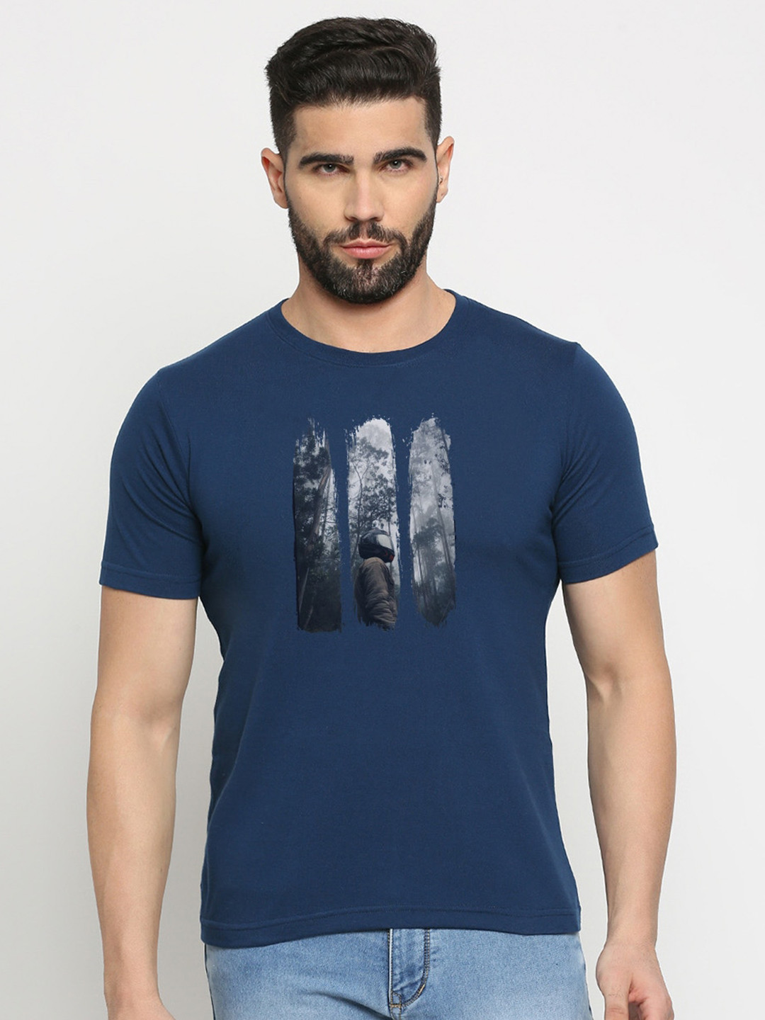 

MOD ECRU Graphic Printed Cotton Casual T-Shirt, Blue