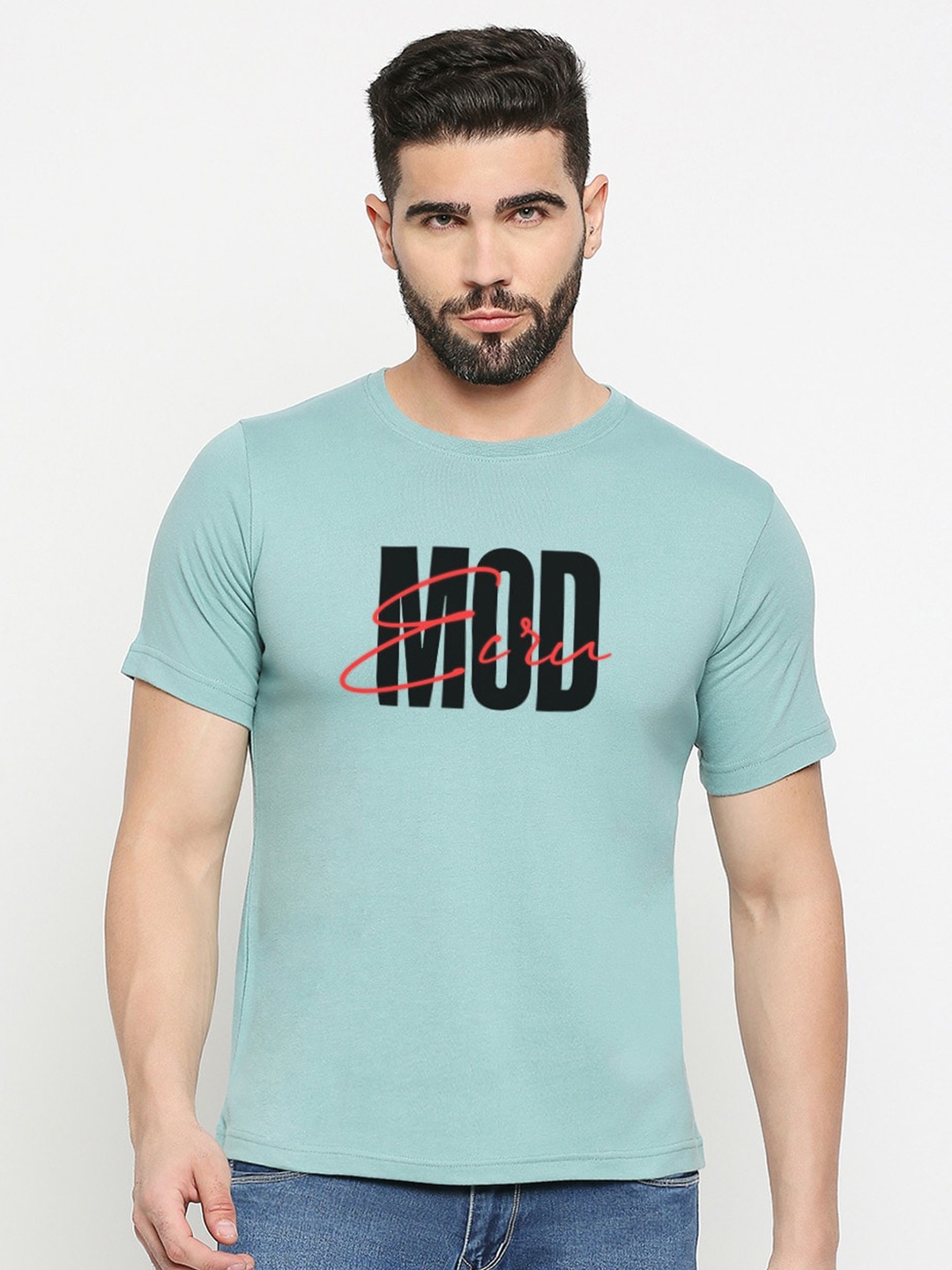 

MOD ECRU Typography Printed Cotton Casual T-Shirt, Green