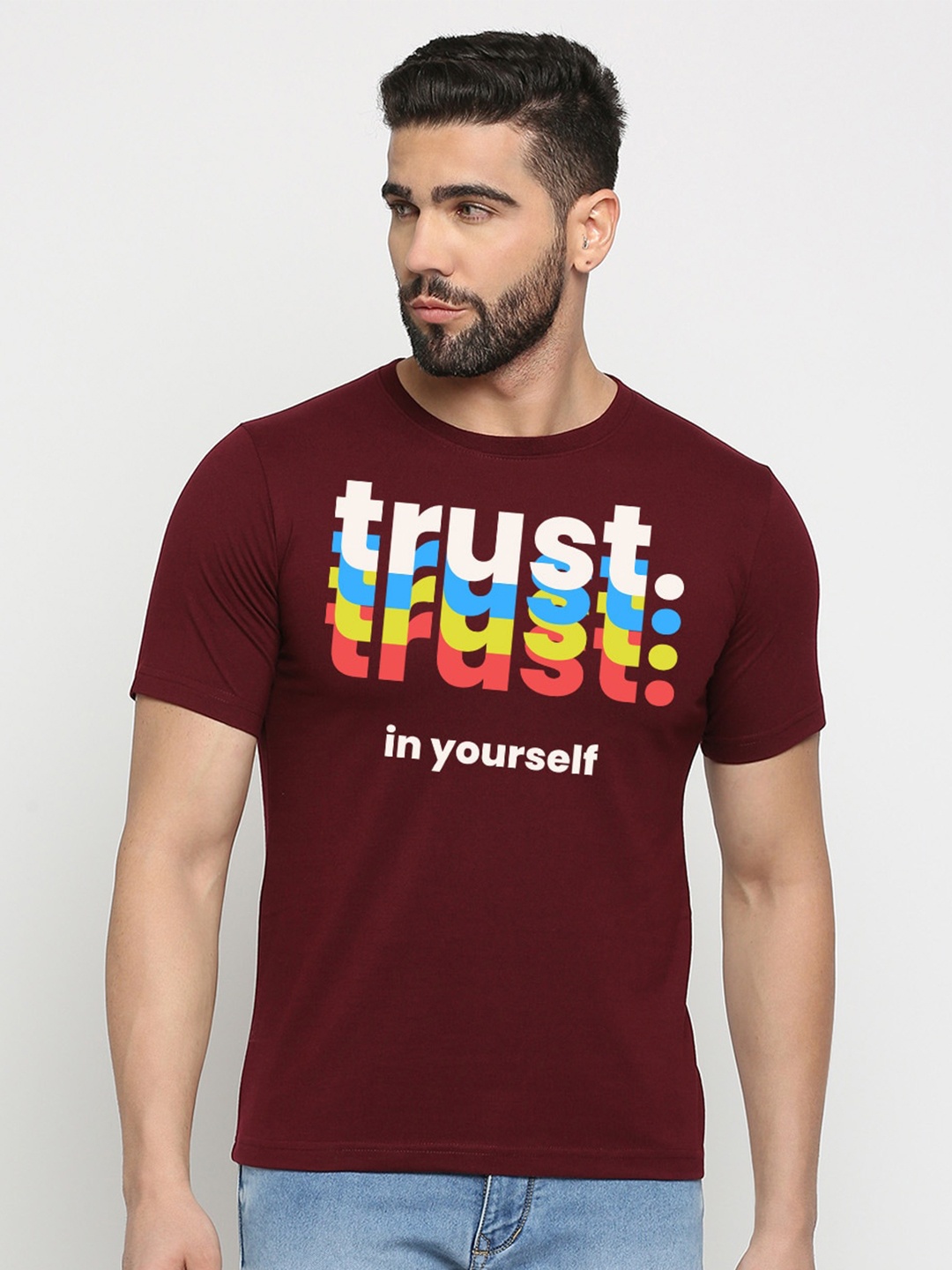 

MOD ECRU Typography Printed Cotton T-shirt, Maroon