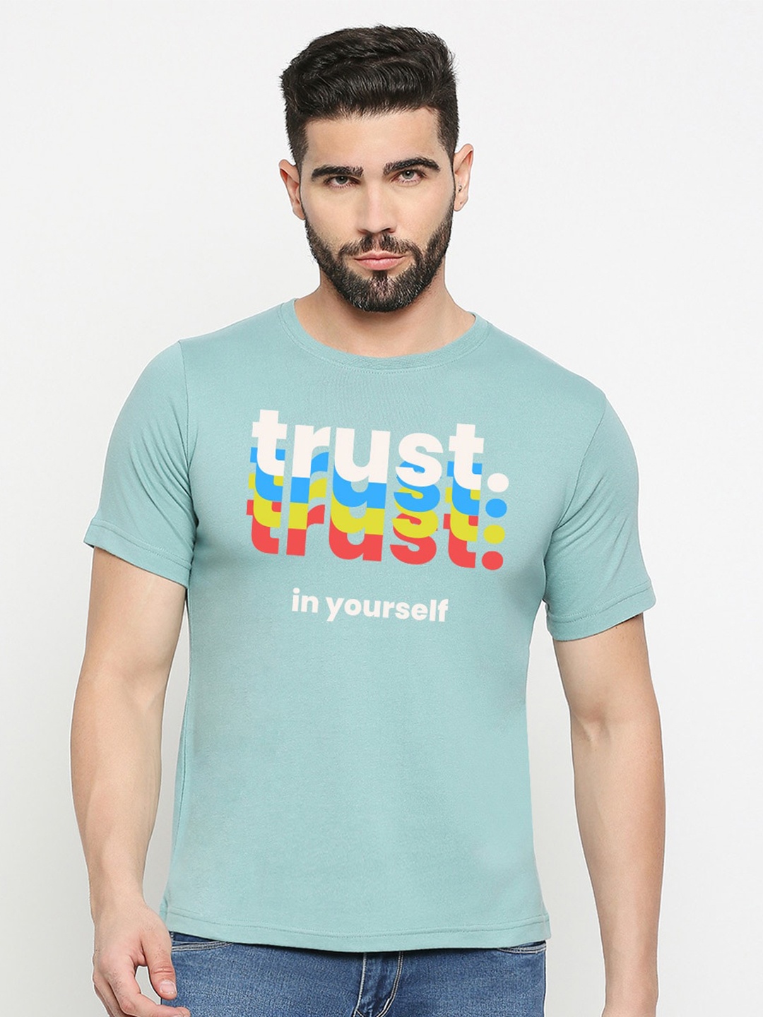 

MOD ECRU Typography Printed Cotton T-shirt, Green