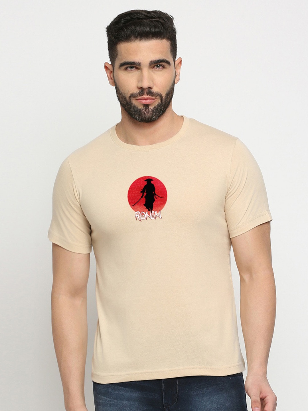 

MOD ECRU Graphic Printed Cotton T-shirt, Cream