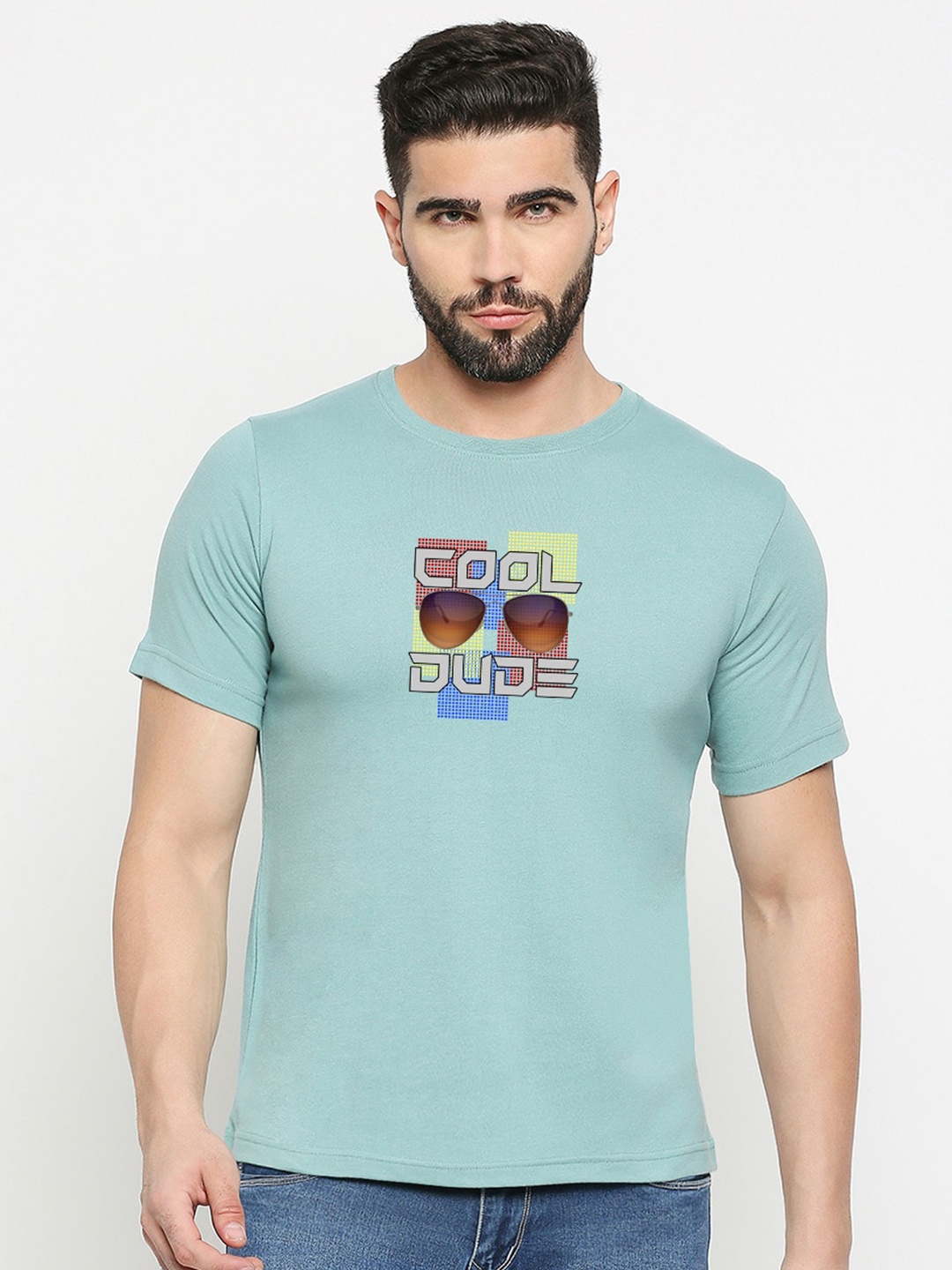 

MOD ECRU Graphic Printed Round Neck Cotton T-shirt, Green