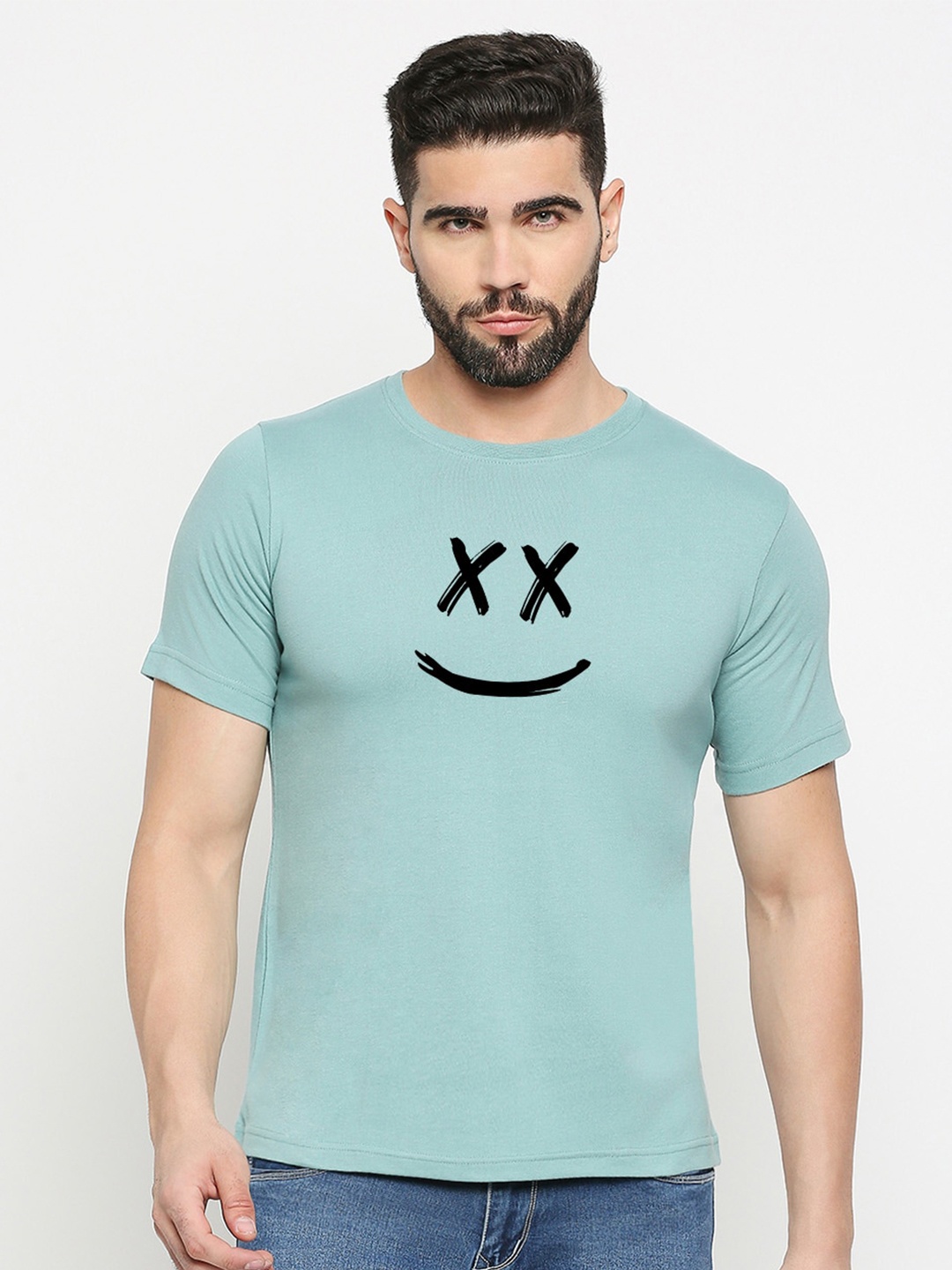 

MOD ECRU Printed Round Neck Cotton T-shirt, Green