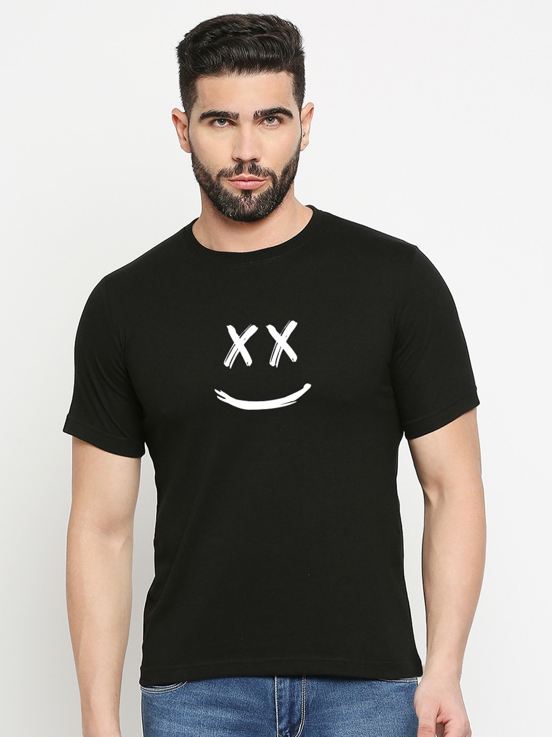 

MOD ECRU Graphic Printed Regular Fit Cotton Casual T-shirt, Black