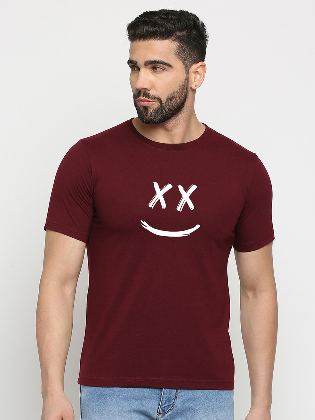 

MOD ECRU Graphic Printed Regular Fit Cotton Casual T-shirt, Maroon