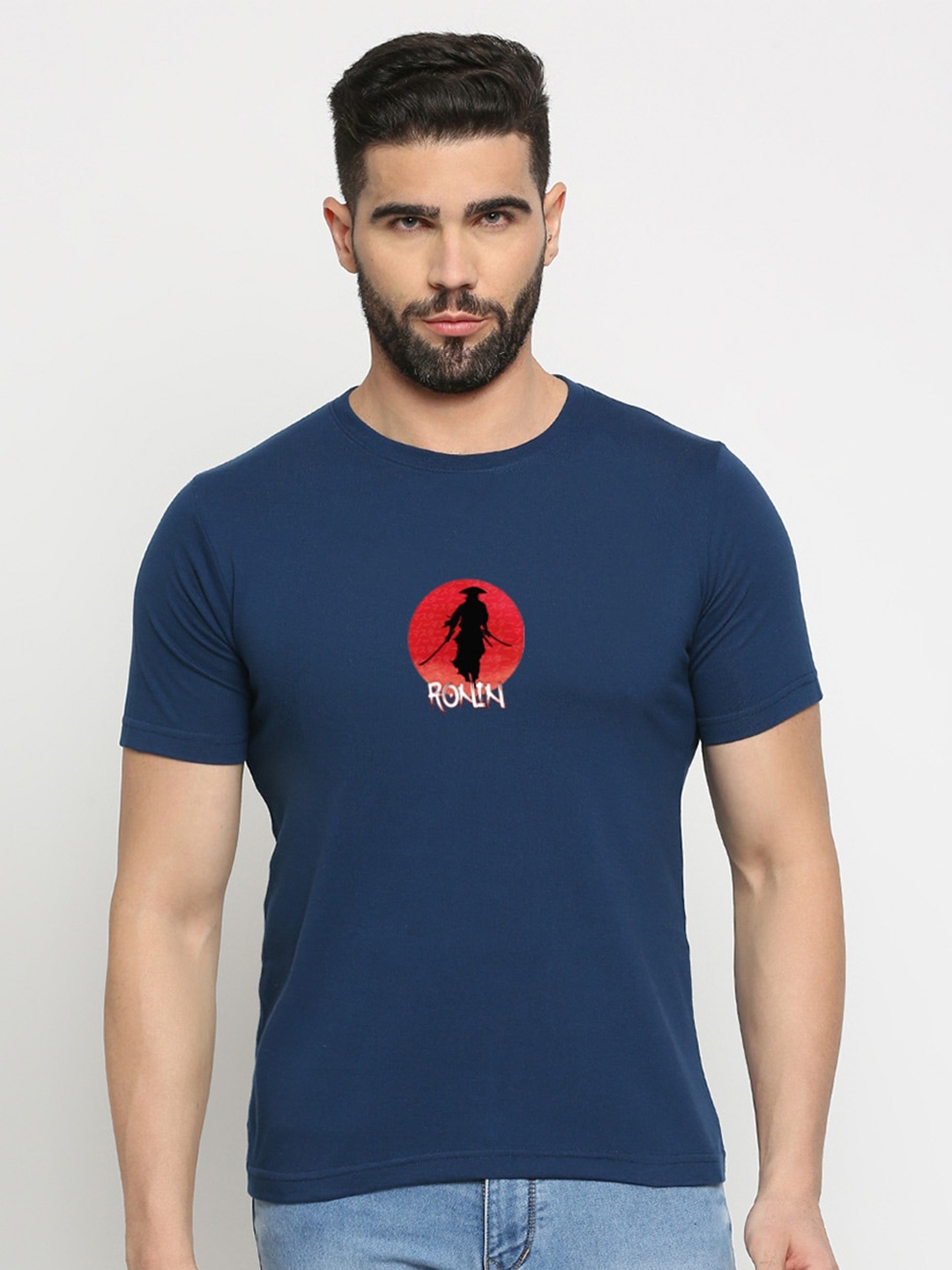 

MOD ECRU Graphic Printed Regular Fit Cotton Casual T-shirt, Blue
