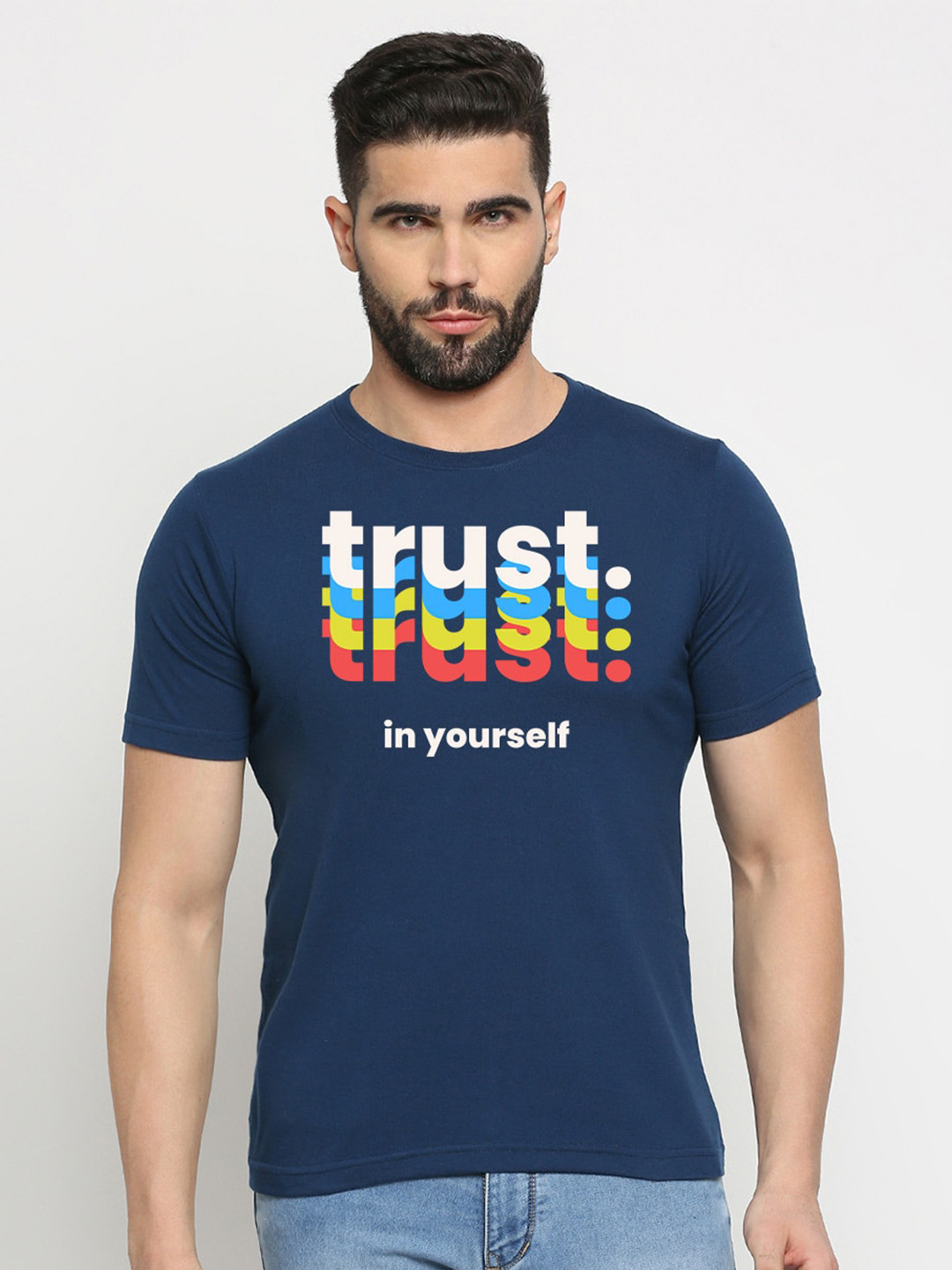 

MOD ECRU Typography Printed Regular Fit Cotton T-shirt, Blue