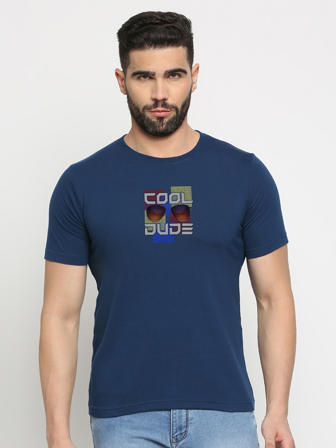 

MOD ECRU Typography Printed Cotton T-shirt, Blue