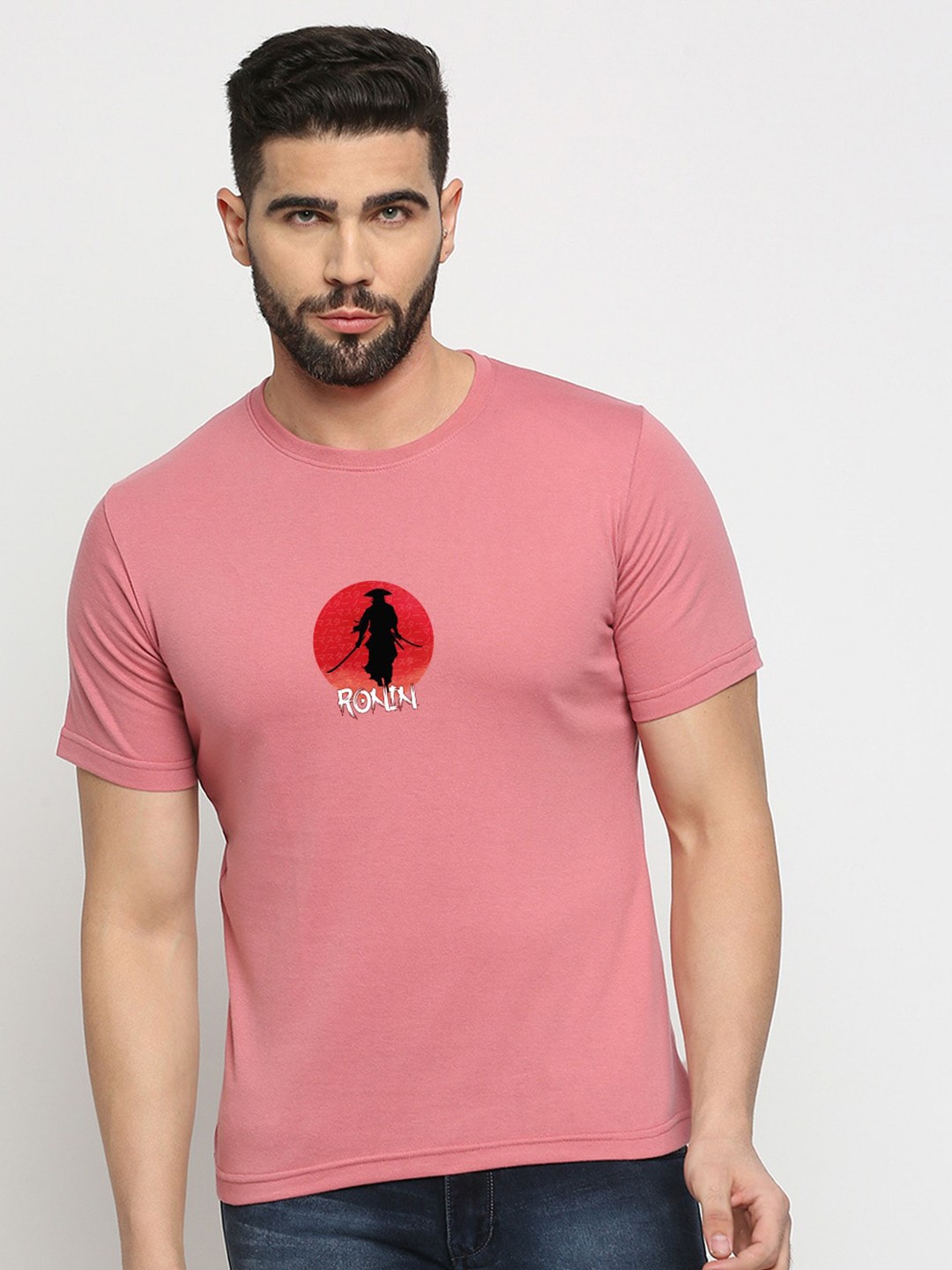 

MOD ECRU Round Neck Cotton T-shirt, Pink