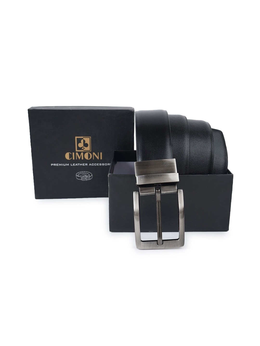 

CIMONI Men Textured Leather Reversible Belt, Black