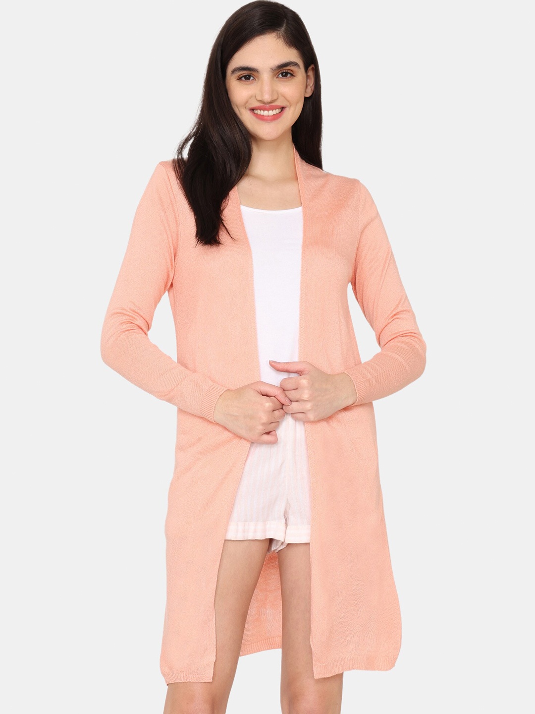 

Zivame Acrylic Longline Open Front Shrug, Peach