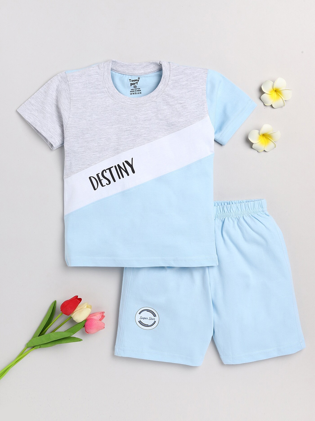 

Toonyport Boys Printed Pure Cotton T Shirt With Shorts, Blue