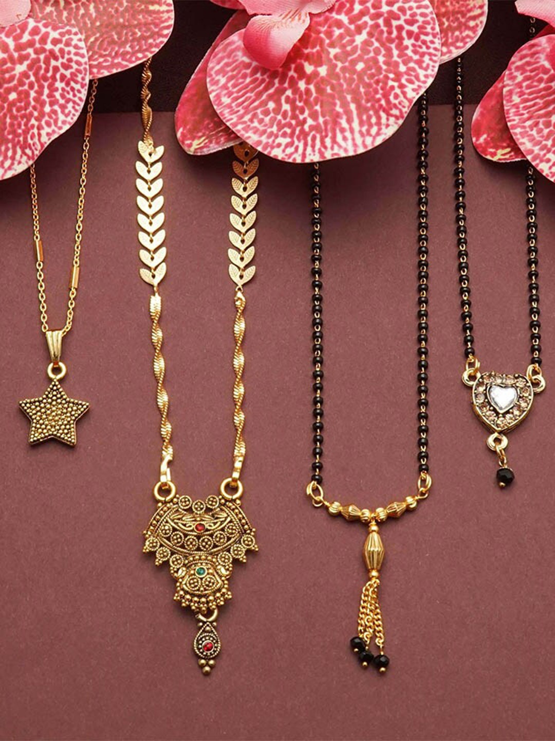

Ramdev Art Fashion Jwellery Set of 4 Gold-Plated Mangalsutra