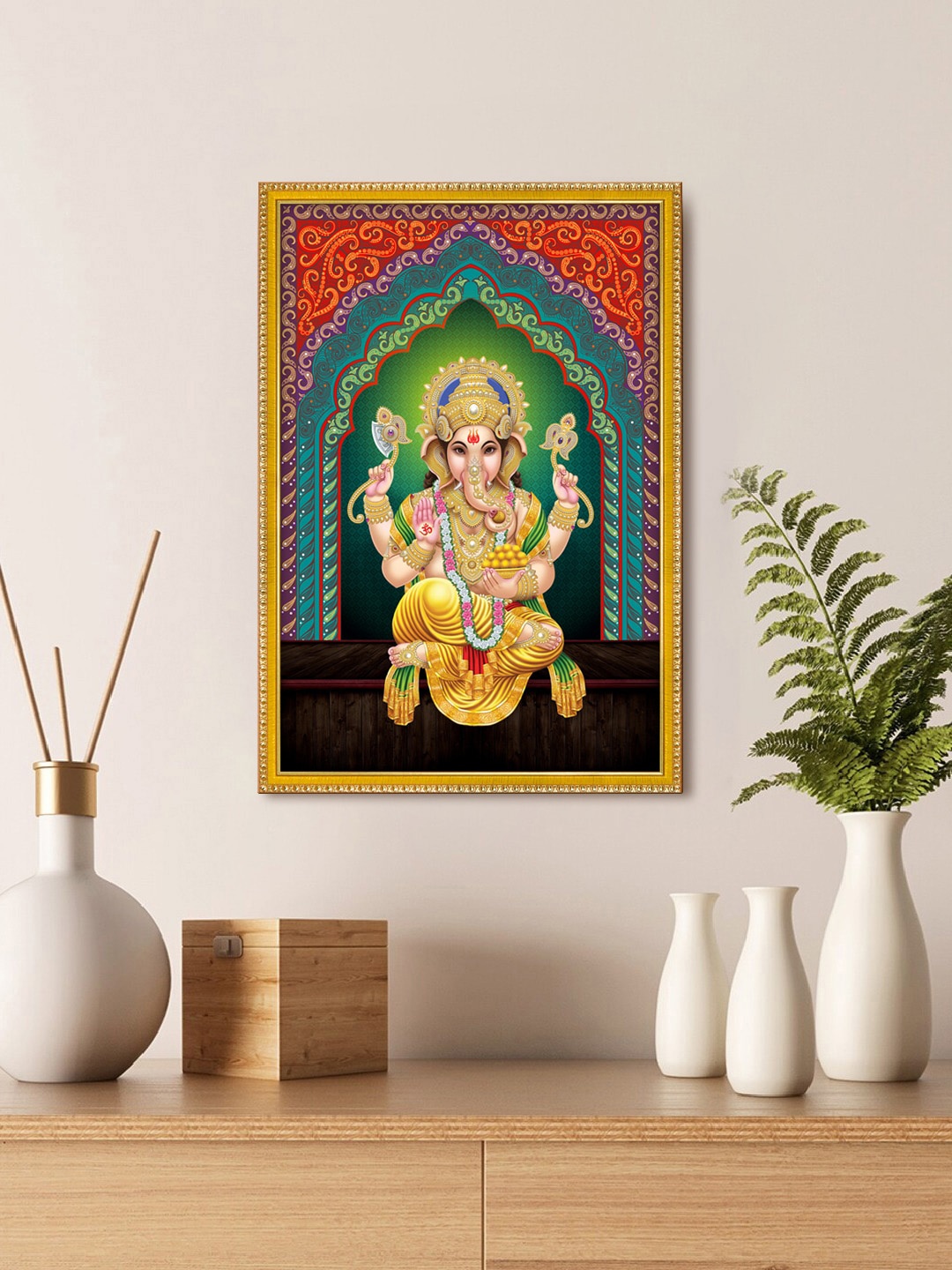

999Store Yellow Blessing Lord Ganesha Photo Painting Wall Art