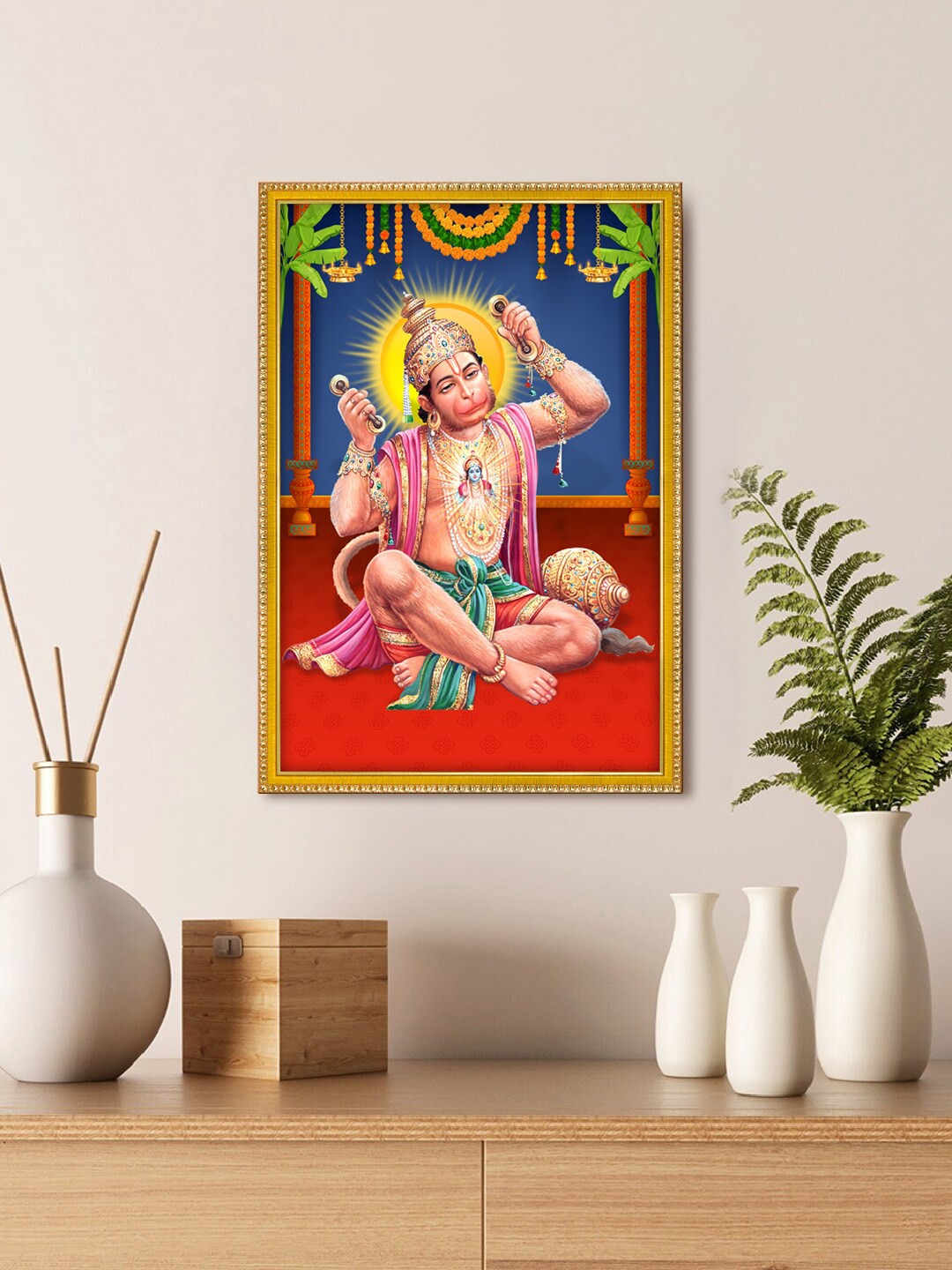 

999Store Red Lord Hanuman Photo Painting For Mandir Wall Art