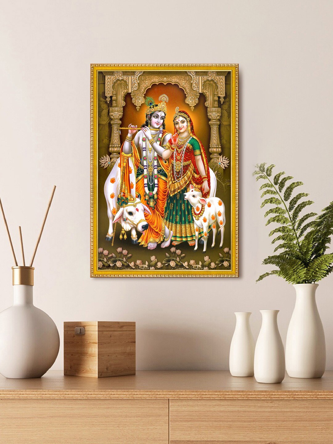 

999Store Wall Photo Frame with Lord Radha Krishna Photo Painting, Blue