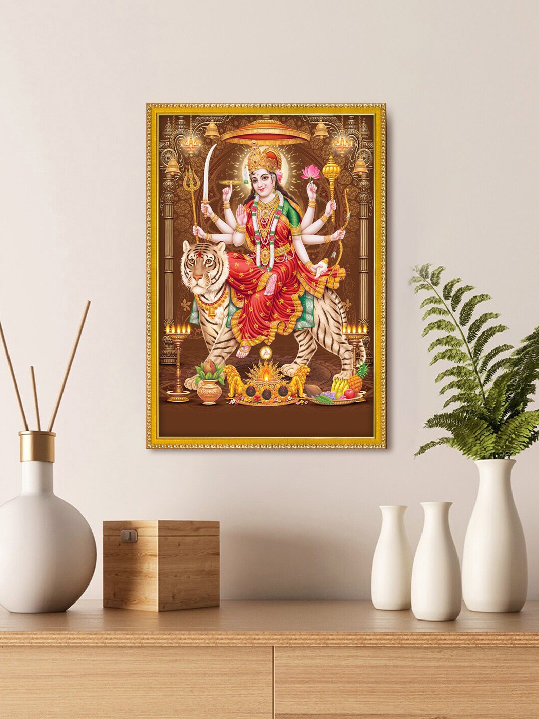 

999Store Red & Green Durga Maa Photo Wall Art